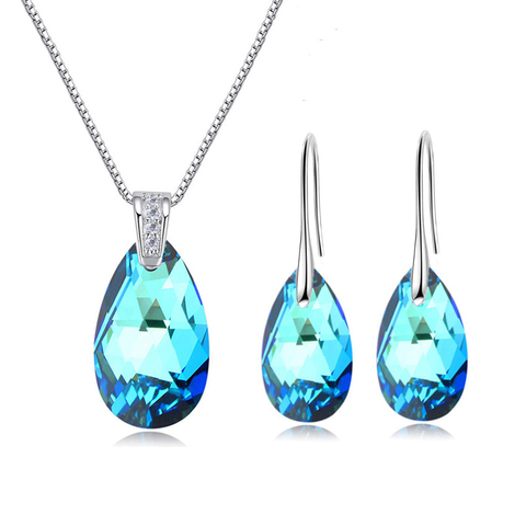 BAFFIN Genuine Crystals From Swarovski Jewelry Sets Pear-Shaped Pendant Necklace Dangle Earrings For Women Wedding Silver Color ► Photo 1/6