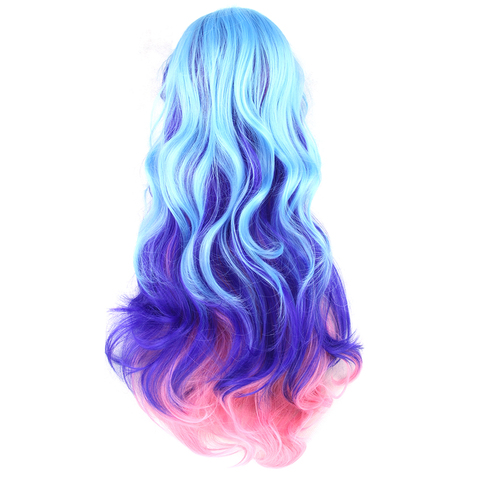 Soowee 13 Colors Long Curly Synthetic Hair Wig Party Hairpiece Blue Pink Rainbow Ombre Color False Hair Cosplay Wigs for Women ► Photo 1/6