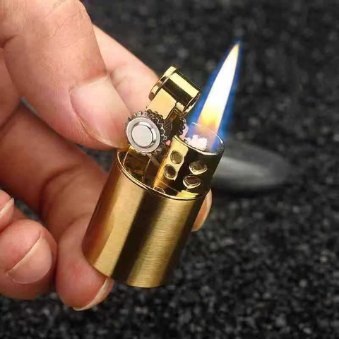 Retro Style Flint Lighter Windproof Brass Metal Men Gadgets Kerosene Oil Square Metal Gasoline Lighter Cigarette Cigar Gas ► Photo 1/6