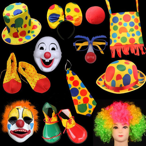 Halloween Clown Mask Nose Hat Tie Headband Headwear Shoes Circus Clown Cosplay Props Kids Adult Decoration Party Christmas ► Photo 1/6