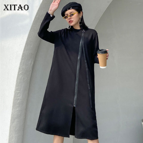 XITAO Pockets Zipper Dress Women 2022 Autumn Casual Fashion New Style Temperament Goddess Fan O Neck Full Sleeve Dress ZP2803 ► Photo 1/6