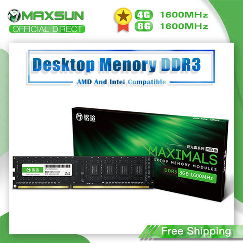 MAXSUN Single Memoria Ram DDR3 4GB/8GB 1600MHz Voltage 1.5V Interface Type 240Pin Lifetime warranty Desktop Dimm For Intel AMD ► Photo 1/6