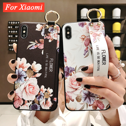 Vintage Flower Wrist Strap Phone Holder Case for Redmi Note 9 Pro 9S 5 5A 7 8Pro Rose Cover for Xiaomi Mi 9T 8 9 Lite 5X 6X A1 2 ► Photo 1/6