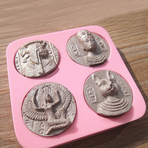 WCIC 4 Holes Egypt Sphinx Pharaoh Silicone Cake Mold Cake Decorating Tools Cookie Chocolate Moulds Coins Fondant Barking Molds ► Photo 1/6