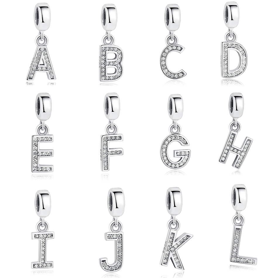 Sambaah Alphabet Charm Letter Beads Solid 925 Sterling Silver with Cubic Stones, Complete A~Z Gift options Fit Pandora European