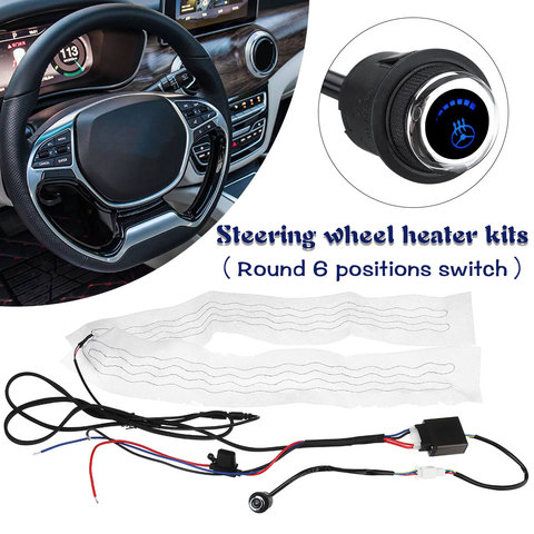 Flocking Cloth Car Steering Wheel Heater Kits 6 Gear Round Switch Universal Car Heat Pads 60X9cm ► Photo 1/6