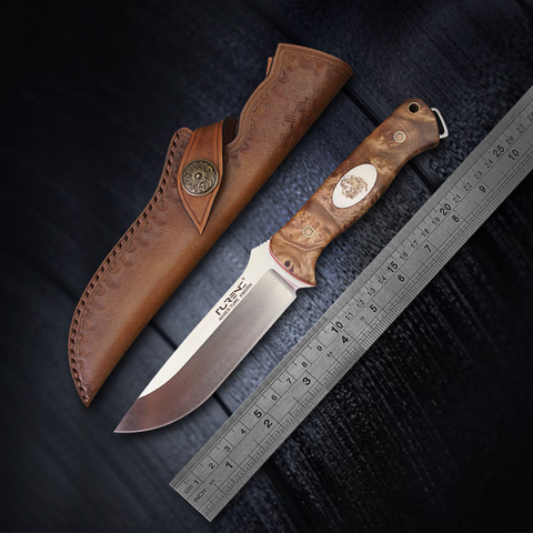 TURENZ-A2 Steel Hunting Knife Full Tang Bushcraft Fixed Blade Knife with Sheath Cocobollo Handle Outdoor Camping Survival Tool ► Photo 1/6