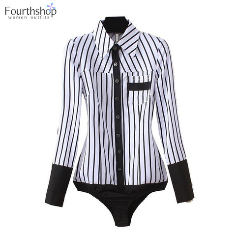 Fashion Stripe Blouses and Tops for Women Office Lady Work Body Shirt Long Sleeve Bodysuit Female Rompers Autumn Jumpsuit 2022 ► Photo 1/6