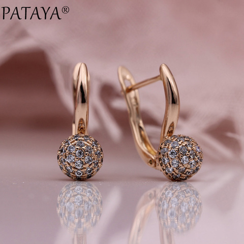 PATAYA New 585 Rose Gold Spherical Dangle Earrings Micro-wax Inlay Natural Zircon Trendy Women Earrings Wedding Fashion Jewelry ► Photo 1/6