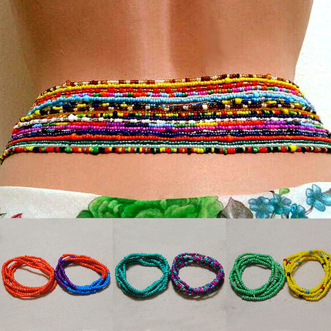 2 Pcs Sexy Summer Waist Bead Chains African Belly Beads Colorful Beach Bikini Body Belly Chain Elastic Jewelry for Women Girls ► Photo 1/6