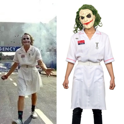 Takerlama Scary Movie Batman The Dark Knight Joker Nurse Dress Uniform Cosplay Costume Halloween Party Outfit  Props with Mask ► Photo 1/6