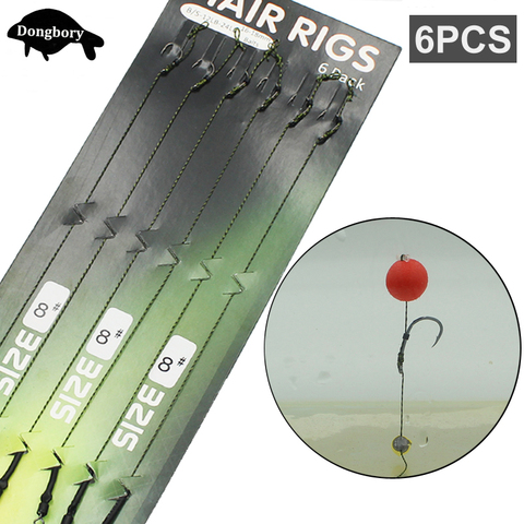 6PCS Carp Fishing Line Ready Tied Carp Hair Rigs Ready Made Carp Fishing Hook Line Hair Rig Carp Fishing Hooks Sizes 2# 4# 6# 8# ► Photo 1/6