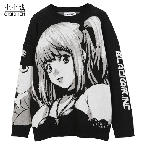 QIQICHEN Anime Girl Knitted Sweater Men Hip Hop Streetwear Sweater Vintage Pullover Women 2022 Autumn Japanese Harajuku Tops ► Photo 1/6