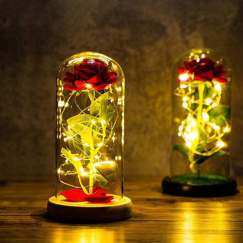 Buy Online Valentines Day Eternal Rose Flower Beauty Beast Rose Galaxy Rose In A Glass Dome Led Lamps Wedding Christmas Gift Home Decor Alitools