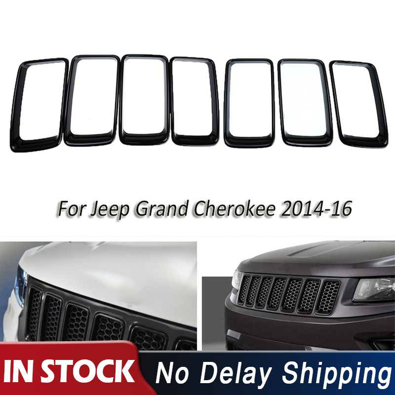 Black GRILL INSERTS Trim Ring Cover Guard for 2017 2018 2019 Jeep Grand Cherokee 