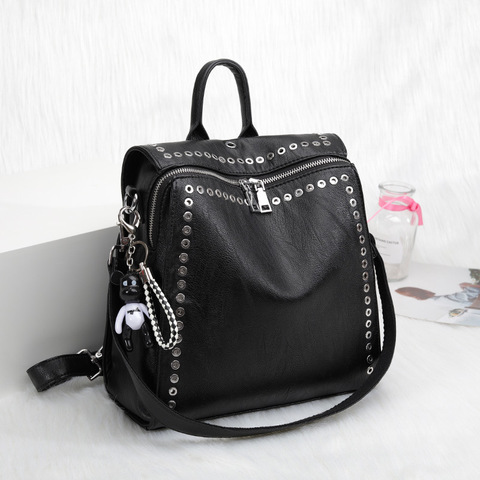 2022 New Women Genuine Leather Backpack Rivet Multifunctional Backpack Female Travel Bag Teenage Girls Fashion Schoolbag Mochila ► Photo 1/6