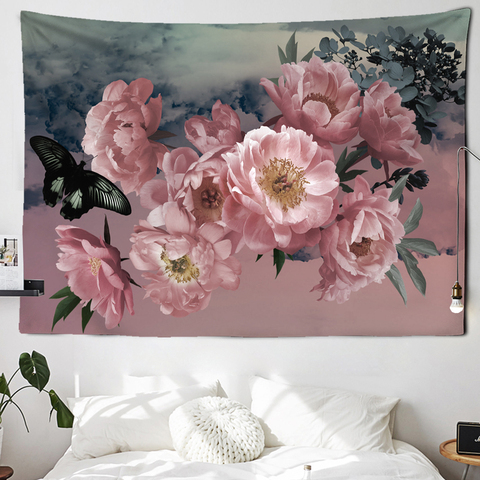 2022 New Flowers Style  Wall Tapestry Butterflies And Flowers Pattern Home Decoration Tapestry Bedroom Wall Cloth ► Photo 1/6