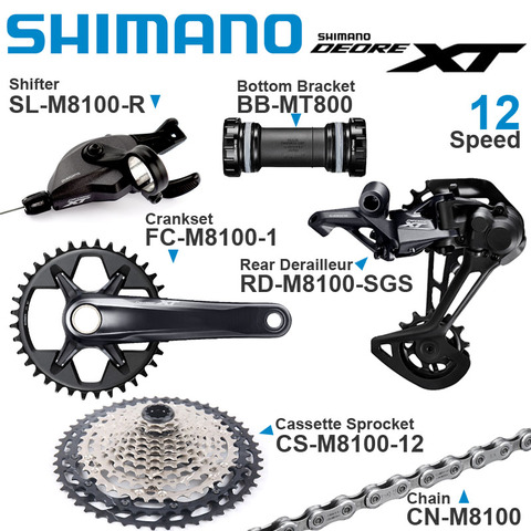 SHIMANO DEORE XT M8100 12v Groupset 1x12-Speed Shifter RD CS CN SHADOW Rear Derailleur SGS Cassette 10-51T Crankset  MTB Bike ► Photo 1/1