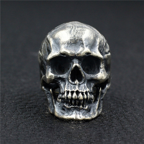 Heavy Punk Skull Rings For Men Real 925 Sterling Silver Jewelry Motorcycle Biker Rings Skeleton Finger Band ► Photo 1/5