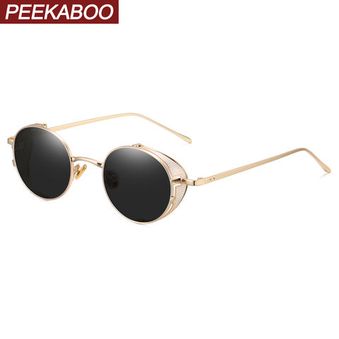 Peekaboo women retro steampunk sunglasses side shields gold metal men vintage round sun glasses for male hollow uv400 2022 ► Photo 1/6