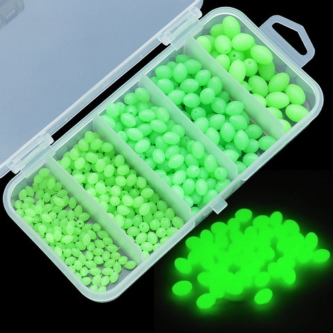 Luminous Fishing Beads 375pcs Soft Rubber Oval Floating Glow Fluorescent Green Fishing Beads ► Photo 1/6