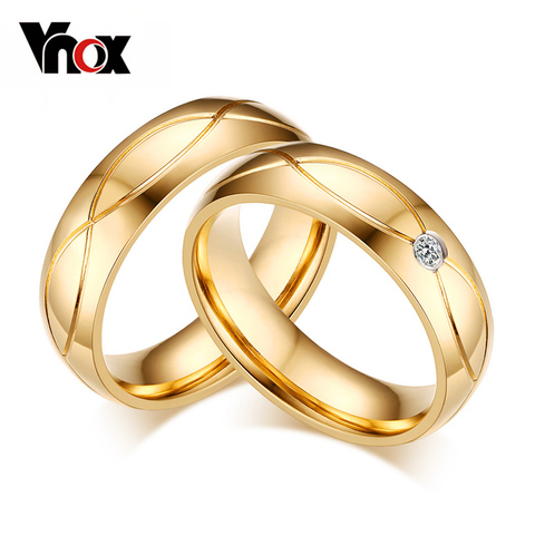 Vnox Hot Wedding Bands Rings For Women Men Gold-Color Stainless Steel Engagement Ring Jewelry ► Photo 1/6