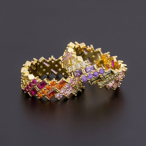 New Geometric Luxury Boho Rainbow Copper Cubic Zirconia Ring For Women Charm Gold Color Crystal Rings Fine Party Wedding Jewelry ► Photo 1/6