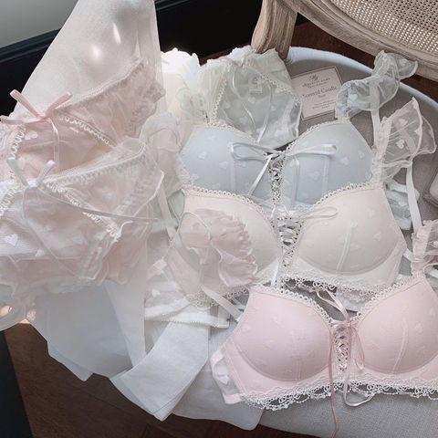 Cute Lolita Underwear Women Lace Pink Butterfly Lingerie See Through Bra and Panty Set Kawaii Cup Lace Up My Melody Clothes New ► Photo 1/6