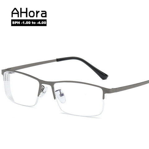 Ahora Men Business Finished Myopia Glasses -1.0 1.50 2.0 2.5 3.0 3.5 4.0 Square Half Frame Nearsighted Glasses With Diopter Male ► Photo 1/6