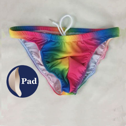 Push Up Mens Thong Swimwear Colorful Rainbow Mens Swim Briefs Sexy Gay Swimming Trunks Beach Shorts Bikini Swimsuit Bathing Suit ► Photo 1/6