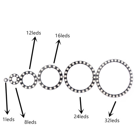 Mokungit WS2812B Ring 1 8 12 16 24 32 93 241 SK6812 Bit 4-Ring RGB LED Ring 5050 Built-in RGB Driver for Arduino Strip Type ► Photo 1/6