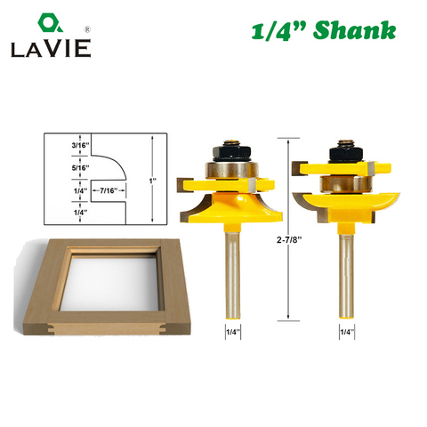 LAVIE 2pcs 1/4 Shank 6.35mm Stile & Rail Assembles-Bead Bit Round Over Door Knife Woodworking Tenon Cutter for Wood Tool MC01039 ► Photo 1/1