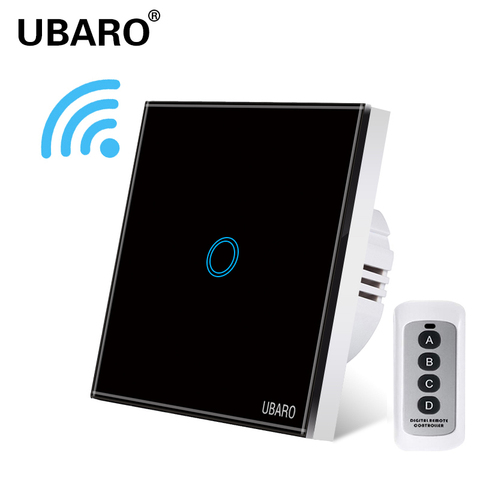 UBARO EU/UK Wireless Remote Control Switch Black Crystal Glass Panel Smart Home Wall Light Lamp Controller Switches 1/2/3 Gang ► Photo 1/6