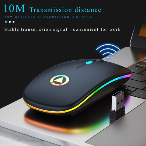 Wireless Mouse Silent Mouse 1600 DPI Ergonomic Mause Noiseless PC Mouse Mute Colorful Glowing Office Mouse Chargeable/battery ► Photo 1/6
