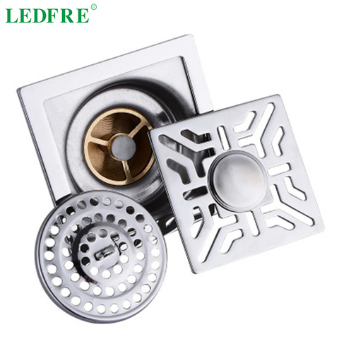 LEDFRE 10CMx10CM Stainless Steel deodorant floor drain copper self-sealing  bathroom shower floor drain bathroom accessories ► Photo 1/6