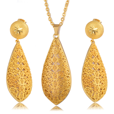 Wando Ethiopian Dubai Arab Wedding Jewelry sets Pendant Necklaces Earrings  for Womens Gold Color Eritrean African Bride Gifts ► Photo 1/6