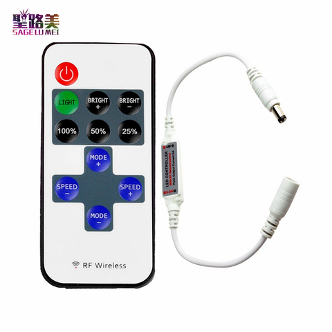 best price 1 pcs Mini RF Wireless Dimmer LED Remote Controller 11keys Single Color LED Controller for 3528 5050 LED Strip ribbon ► Photo 1/6