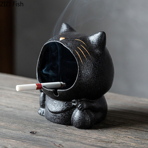 Cute Cartoon Cat Creative Art Ashtray Ceramic Household Living Room Large Capacity Anti Fly Ash Large Ashtray Gift for Boyfriend ► Photo 1/6