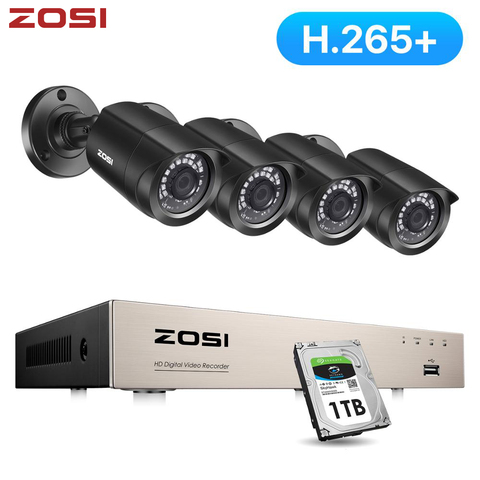 ZOSI CCTV System H.265+ 8CH 5MP Lite DVR with 4 1080p Outdoor Security Camera DVR Kit Day/Night Home Video Surveillance System ► Photo 1/6