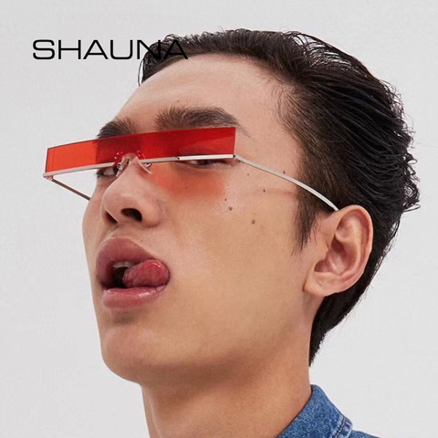 SHAUNA Fashion Half Frame Small Rectangle Sunglasses Women Brand Designer Ins Popular One Piece Red Shades Men ► Photo 1/6