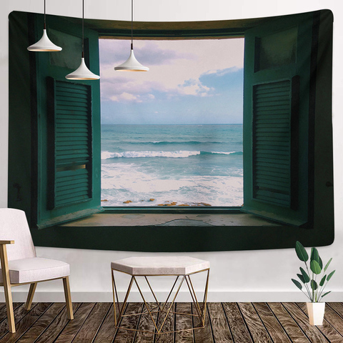 Sea Outside The Window Tapestry Hippie Wall Hanging Starry Night Sky Moon Tapestries Psychedelic Wall Cloth Carpet Ceiling ► Photo 1/6