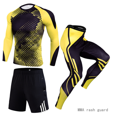 3 piece track suit Men Running sports suit MMA Compression sportswear rash guard male Bodybuilding T-shirt pants Man Training ► Photo 1/6