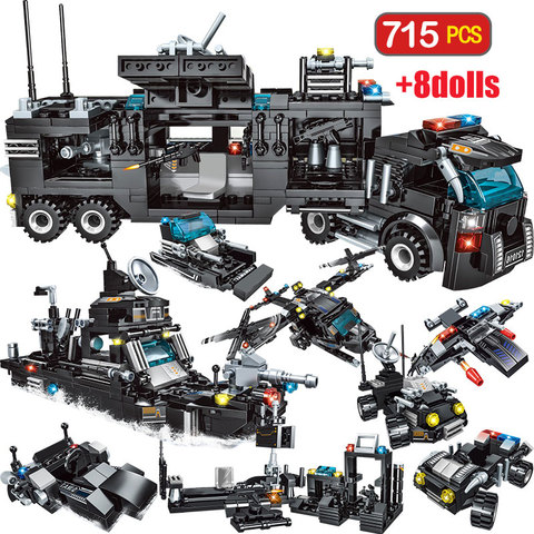 715pcs City Police Station Car Building Blocks For City SWAT Team Truck House Blocks Technic Diy Toy For Boys Children ► Photo 1/5