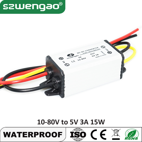 szwengao Step-down DC DC Converter 12V 24V 36V 48V 60V to 5V 3A LED Power Supply 15W Waterproof Buck Module for Cars Solar ► Photo 1/1