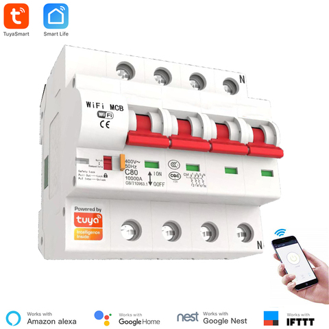 Tuya Smart APP 4P 16A-125A Remote Control Wifi Circuit Breaker /Smart Switch /Automatic Recloser Support Alexa Google Home IFTTT ► Photo 1/6