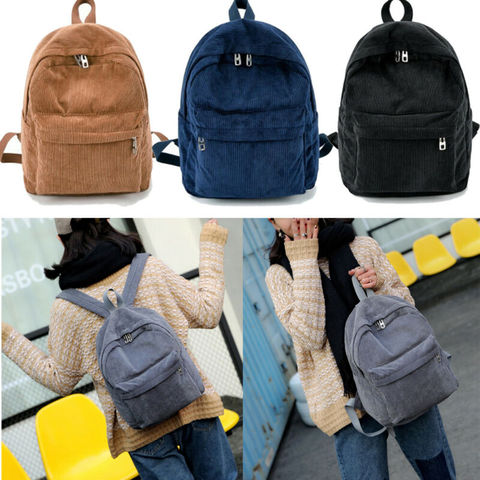 2022 Women Solid Corduroy Backpack Simple Tote School Bags For Teens Shoulder Travel ► Photo 1/6