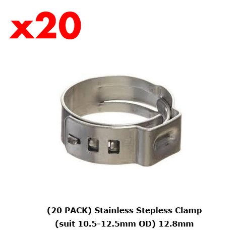 (20 /PACK) STAINLESS STEPLESS CLAMP (SUIT 10.5-12.5MM OD) 12.8MM ► Photo 1/1