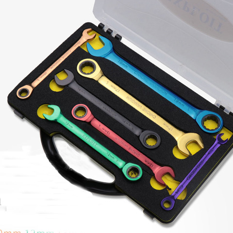 7pcs Color ratchet wrench Multi-function dual-purpose open movable wrench Hand Tools Set 8-19mm ► Photo 1/5