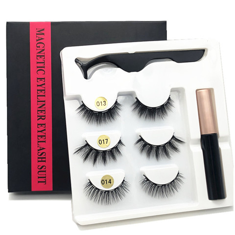 3 pairs of magnetic eyelashes, waterproof magnetic eyeliner and tweezers,  magnet mink eyelashes makeup 3D false eyelashes set ► Photo 1/6