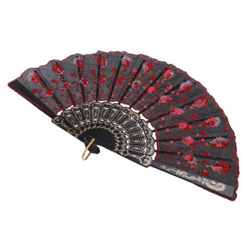 Beautiful Decorative Fans Plastic Cloth Folding Hand Pattern For Party Wedding Spanish Style Dance Flower Held Fan U1K2 ► Photo 1/6